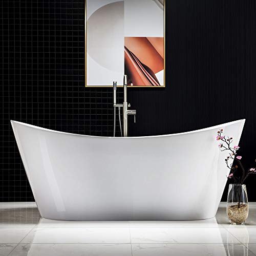 WOODBRIDGE 71"Freestanding White Acylic Soaking Bathtub with Brushed Nickel Drain and Overflow,B0017-BN