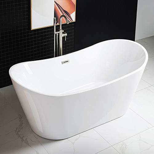 WOODBRIDGE 71"Freestanding White Acylic Soaking Bathtub with Brushed Nickel Drain and Overflow,B0017-BN