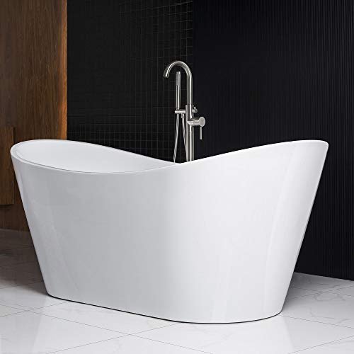 WOODBRIDGE 71"Freestanding White Acylic Soaking Bathtub with Brushed Nickel Drain and Overflow,B0017-BN