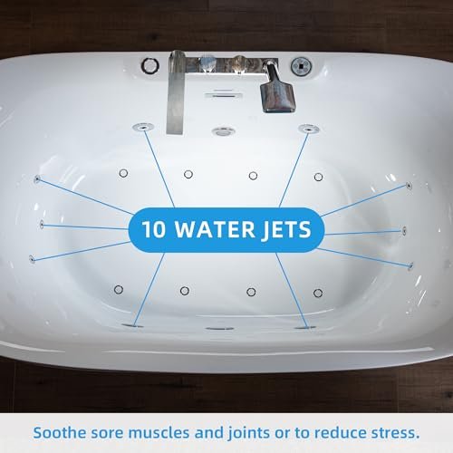 WOODBRIDGE 72" x 35-3/8" Whirlpool Water Jetted and Air Bubble Freestanding Heated Soaking Combination Bathtub wirh LED control panel and Faucet, BJ400+F0041CH