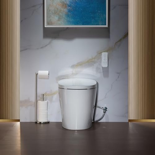 WOODBRIDGE Smart Bidet Toilet, Auto Open & Close, Auto Flush, Foot Sensor Operation, Heated Seat and Integrated Multi Function Remote Control in White