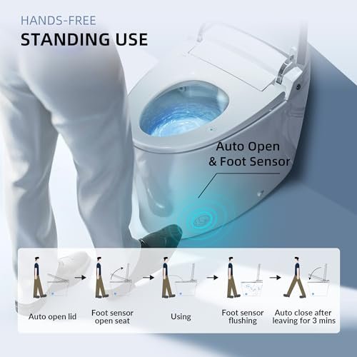 WOODBRIDGE Smart Bidet Toilet, Auto Open & Close, Auto Flush, Foot Sensor Operation, Heated Seat and Integrated Multi Function Remote Control in White