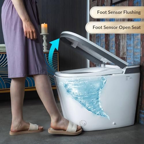 WOODBRIDGE Smart Bidet Toilet with 1000 Gram MaP Flush Score,Auto Open/Close,Foam Shield,Auto Flush,Foot Sensor,Movement Drying,Heated Seat,ADA Chair Height,One Piece Toilet with Tank Built in