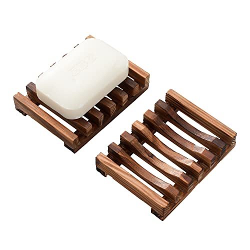 Wooden Soap Dish for Shower,Set of 2 Shower Soap Holder,Self draining Bar Soap Holder for Bathroom, Homemade Soaps Saver Natural Soaps Tray, Vowupt