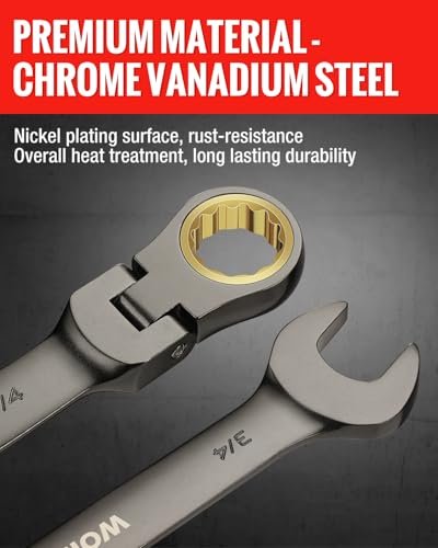 WORKPRO 8-piece Flex-Head Ratcheting Combination Wrench Set, SAE 5/16-3/4 in, 72-Teeth, CR-V Constructed, Nickel Plating with Organizer Bag