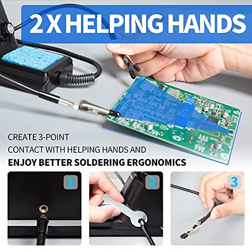 YIHUA 926 III 60W Digital Display Soldering Iron Station Kit w 2 Helping Hands, 6 Extra Iron Tips, Lead-Free Solder, Solder Sucker, S/S Tweezers, °C/ºF Conversion, Auto Sleep & Calibration Support