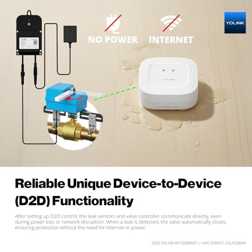 YoLink DIY Automatic Water Leak Detection & Shut-Off Starter Kit, EVO Valve Operator, Wireless Valve Controller, (3) Leak Sensors, Hub