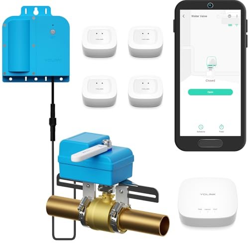 YoLink DIY Automatic Water Leak Detection & Shut-Off Starter Kit, Valve Operator, X3 Version Wireless Valve Controller, (4) Leak Sensors, Hub