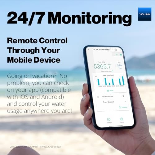 YoLink FlowSmart Control, Water Usage Monitor & Leak Detector: Advanced Smart Home Water Meter & Motorized Shutoff Valve , 0.75 Inch, Hub Included