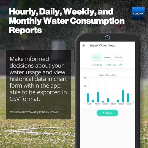 YoLink FlowSmart Control, Water Usage Monitor & Leak Detector: Advanced Smart Home Water Meter & Motorized Shutoff Valve , 0.75 Inch, Hub Included