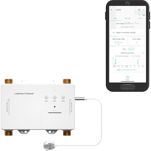 YoLink LeakStop 2 Washing Machine Leak Detector with Auto Shut-Off, Hot & Cold Water Valves, Flow Monitoring, 2 AA Battery Powered, LoRa Smart System, Hub Required