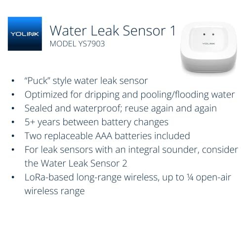 YoLink Water Leak Detector, 1/4 Mile World's Longest Range, Wireless Smart Water Leak Sensor, Alexa, IFTTT, Hub Required