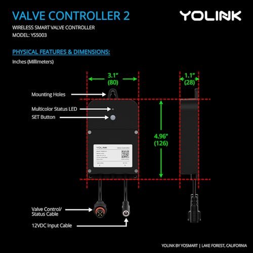 YoLink Wireless Smart Valve Control Kit, 3/4" Brass Motorized Valve, Wireless Valve Controller 2