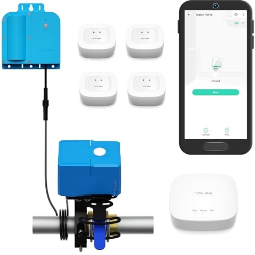 YoLink X3 Version Smart Water Leak Protection Kit: X3 Valve Controller, Bulldog, (4) Leak Sensors & Hub