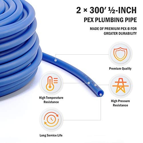 Zelcan PEX PIPE Tubing 1/2 Inch, 2 Rolls of 300ft PEX-B Coil Hose, Non Oxygen Barrier, Radiant Heat Tubing (Red+Blue) for Water Line & RV Sewer Hose